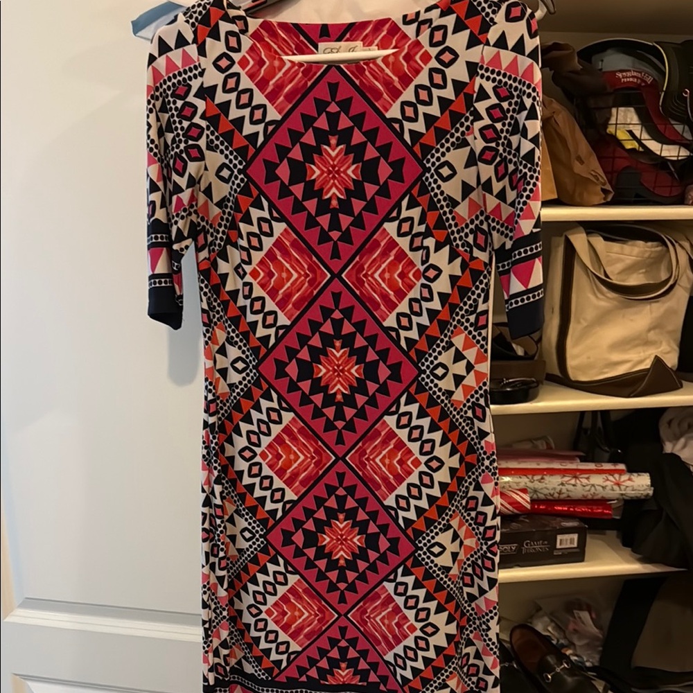 Eliza J Red and Black Raglan Sleeve Sheath Dress